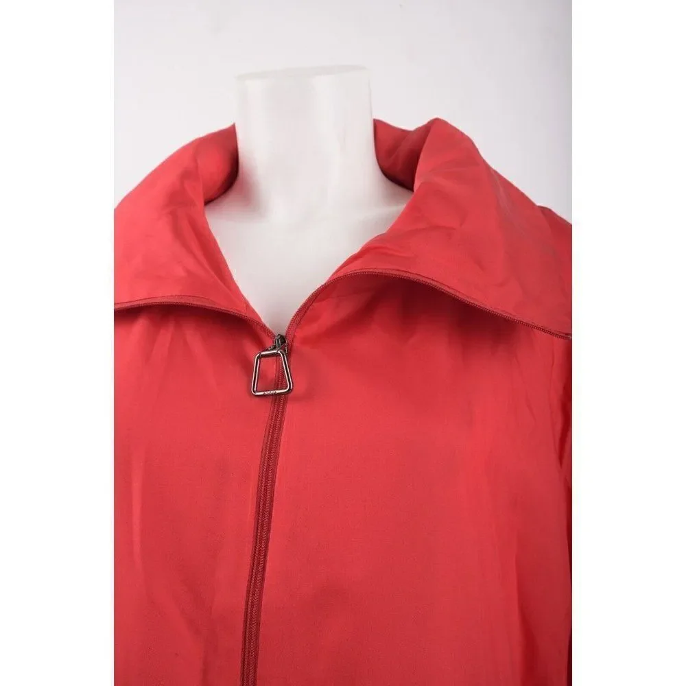 AKRIS Womans Veronique Red Silk Jacket Blouson Taffeta Size 4 Hooded NWT $2590